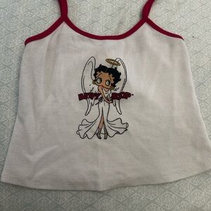 Betty Boop White Cropped Tank Top with Red Trim